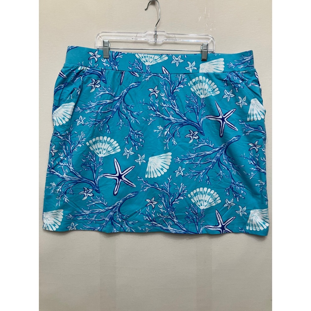 Quacker Factory Skort 2X Blue Coral Starfish Seashell Coastal Active Pickleball
